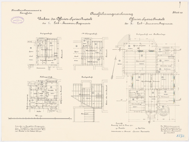 Ein detailliertes architektonisches Grundriss-Zeichnung des ehemaligen Bundeskanzler-Büros in der Bundesrepublik Deutschland, das den Aufbau mit Text und Zeichnungen zeigt.