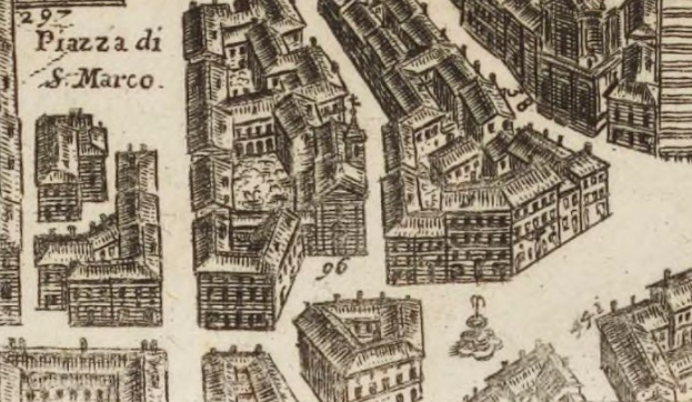 Ein detailliertes Stadtplan mit verschiedenen einzigartig gestalteten Gebäuden, begleitet von handgeschriebenen Notizen auf dem Papier.