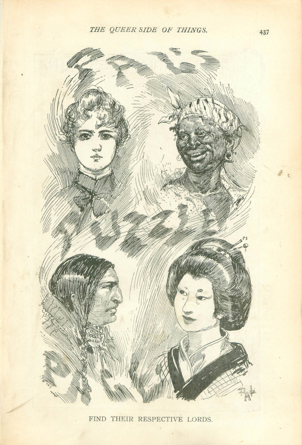 Ein altes Buchcover mit Zeichnungen von vier Frauenköpfen und der Text "Die queere Seite der Dinge".