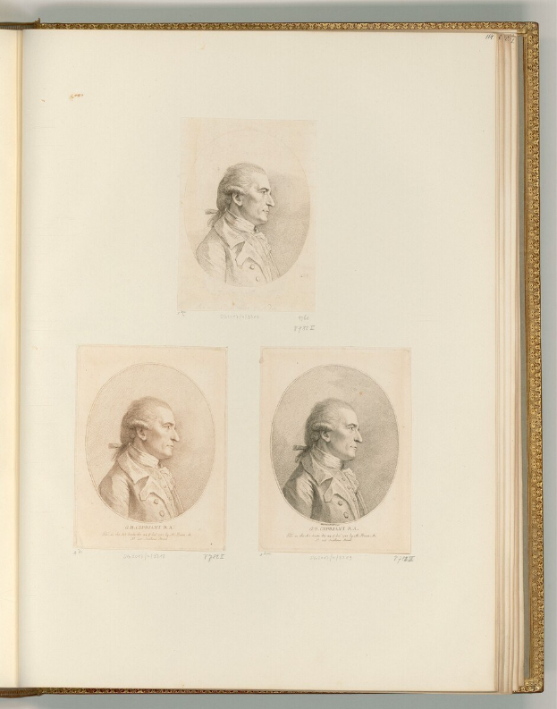 Offenes Buch mit drei detaillierten, lebensechten Porträts von George Washington, die dem Betrachter zugewandt sind, mit sichtbarem Text auf den Seiten.