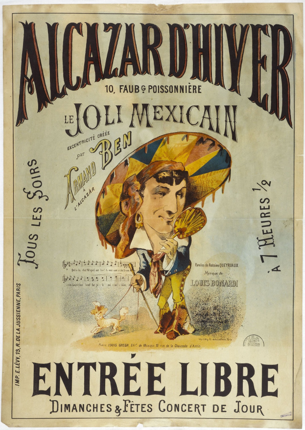 Plakat für ein mexikanisches Konzert, das einen Mann mit Hut zeigt, mit Text zu den Ereignissen