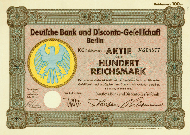Deutsche Banknote der Deutschen Bank und Disconto-Gesellschaft Berlin mit Vogeldarstellung