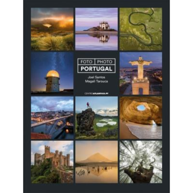 Collage-Poster von Portugal mit Sehenswürdigkeiten, Natur und Text, der Attraktionen bewirbt.