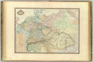 Ein aufgeschlagenes Buch mit einer detaillierten Deutschlandkarte.