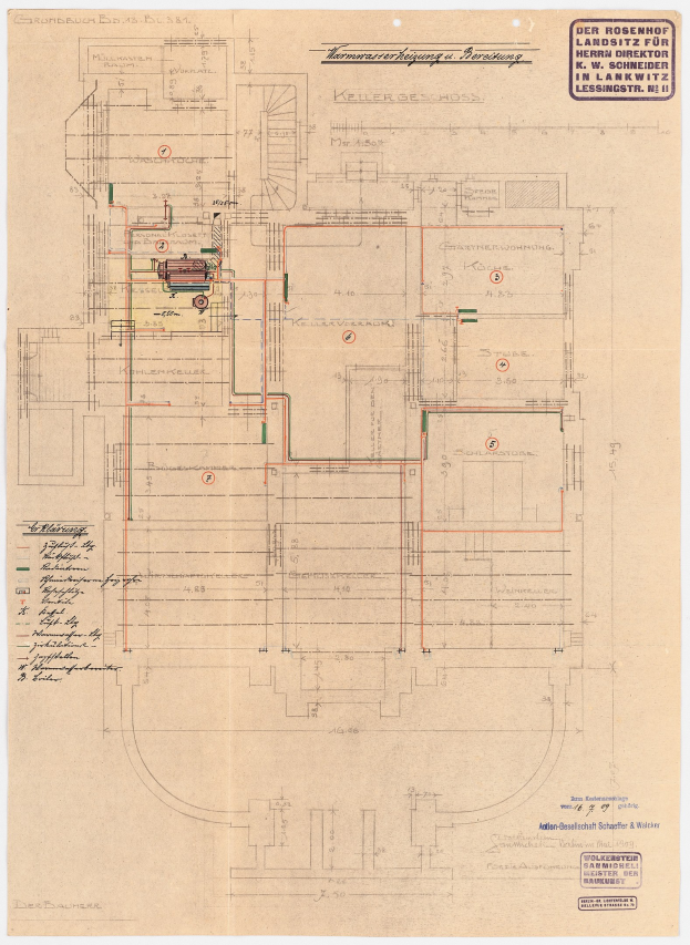 Schwarz-weißer Architekturplan vom Rosenhof-Krankenhaus in Hamburg, Deutschland mit detaillierter Raum-, Gang- und Verdrahtungsplanung.