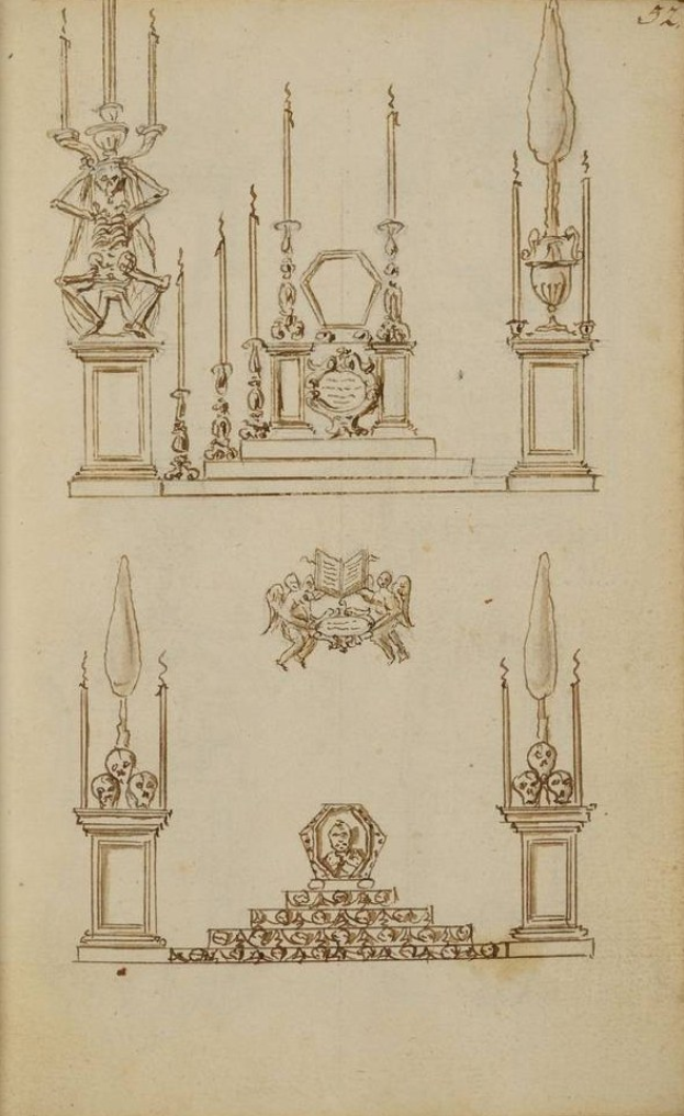 Ein Buch mit einer Illustration eines dekorierten Tisches mit brennenden Kerzen.